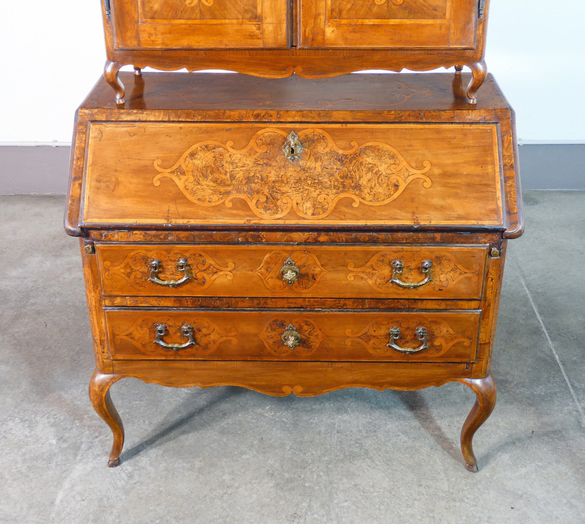 trumeau secretaire piemontese luigi xv legno noce intarsiato epoca 1700 antico