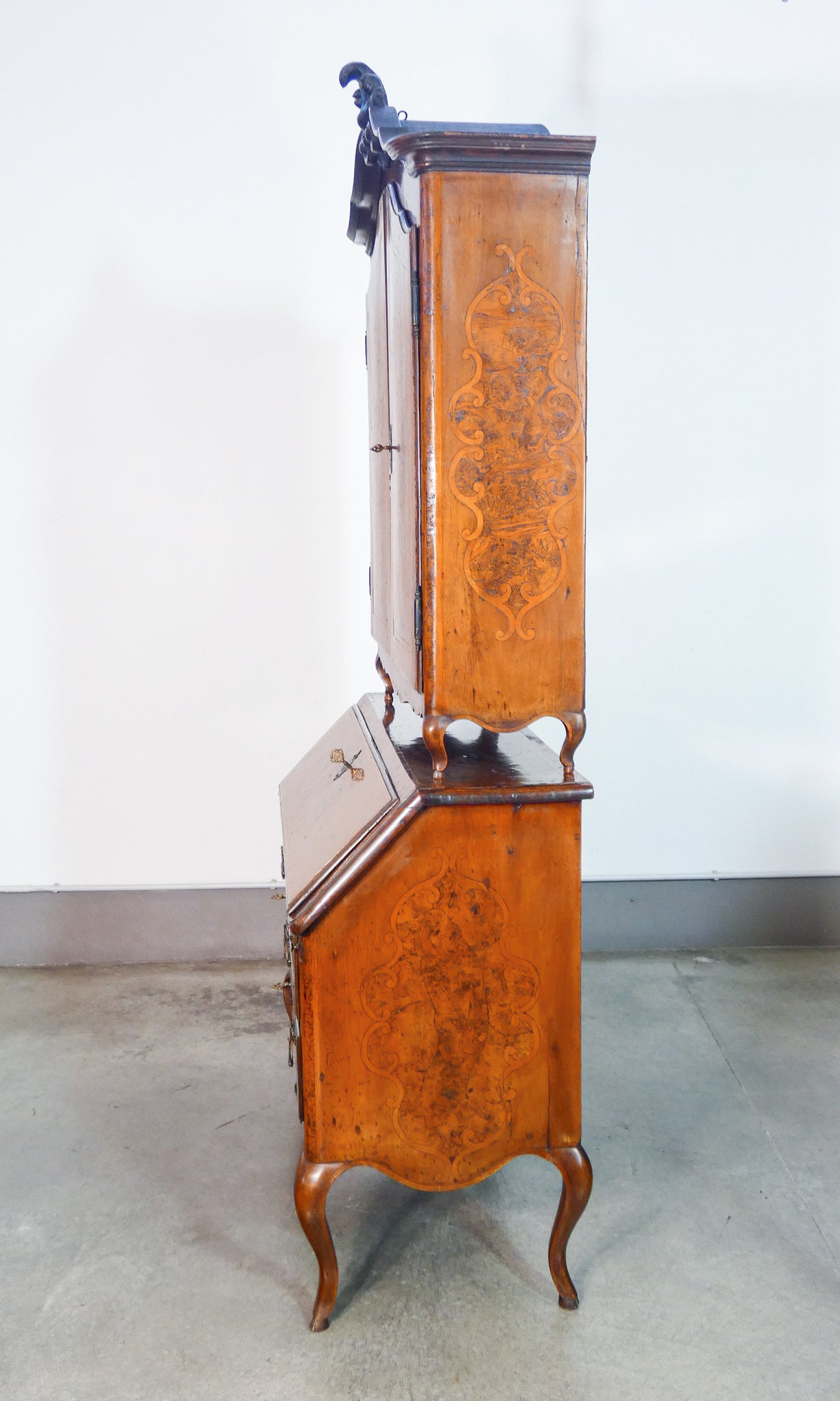 trumeau secretaire piemontese luigi xv legno noce intarsiato epoca 1700 antico