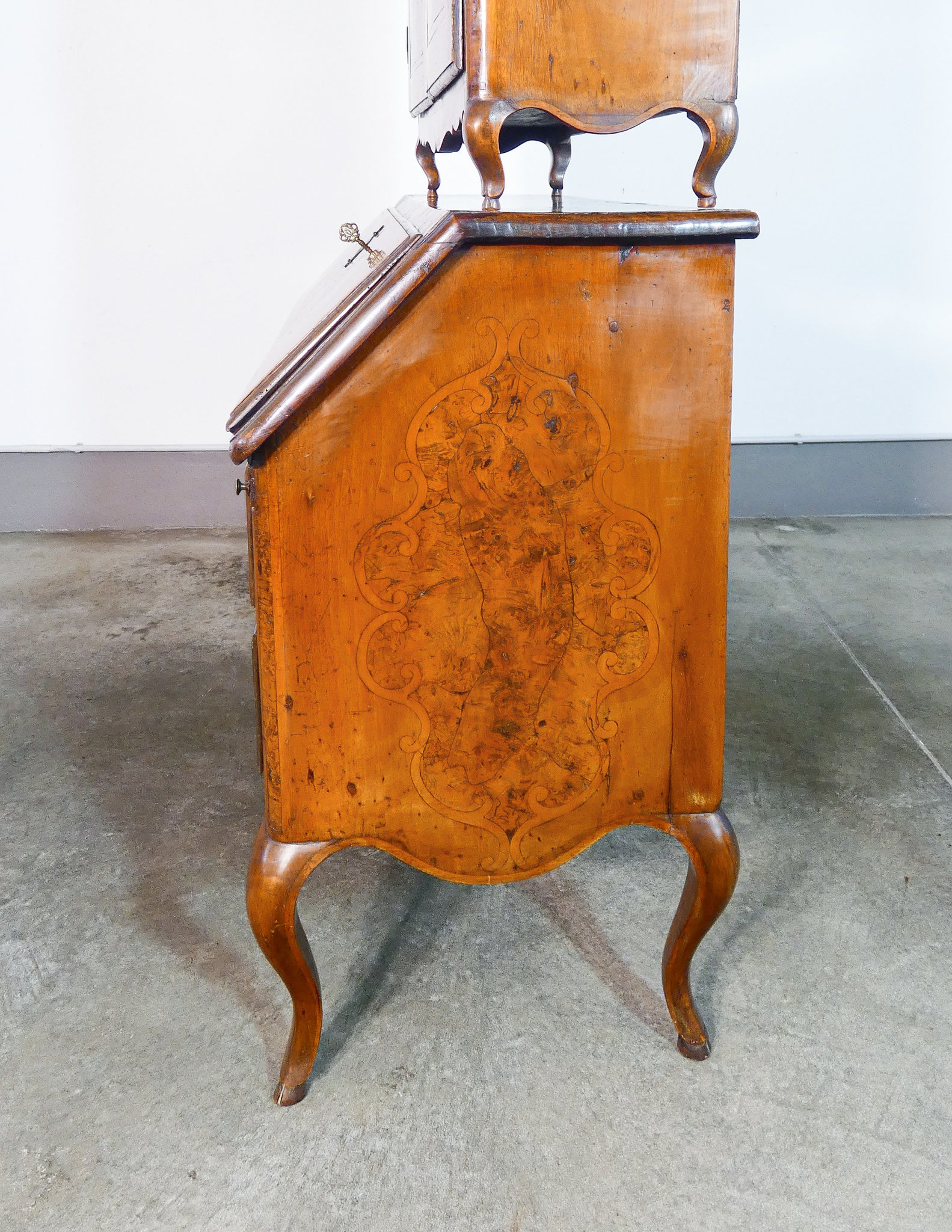 trumeau secretaire piemontese luigi xv legno noce intarsiato epoca 1700 antico