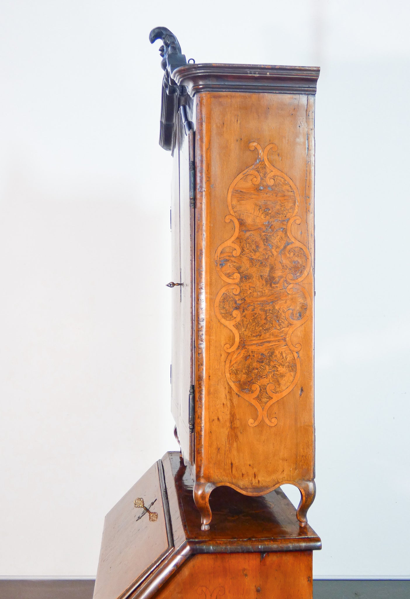 trumeau secretaire piemontese luigi xv legno noce intarsiato epoca 1700 antico