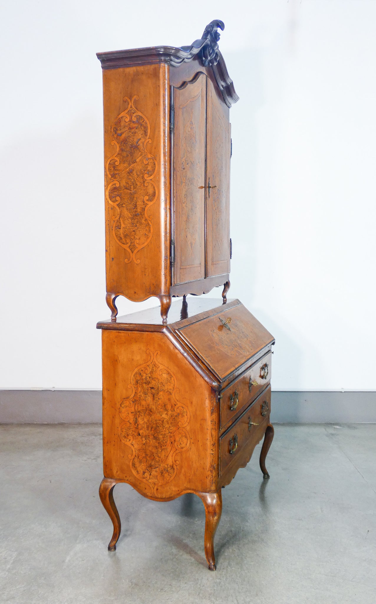 trumeau secretaire piemontese luigi xv legno noce intarsiato epoca 1700 antico
