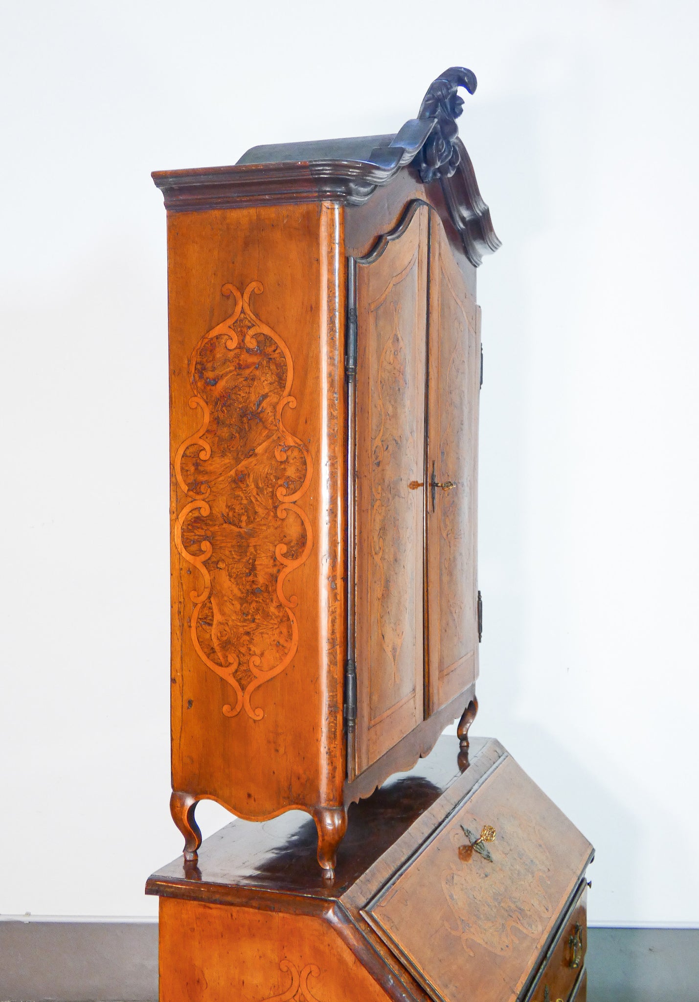 trumeau secretaire piemontese luigi xv legno noce intarsiato epoca 1700 antico