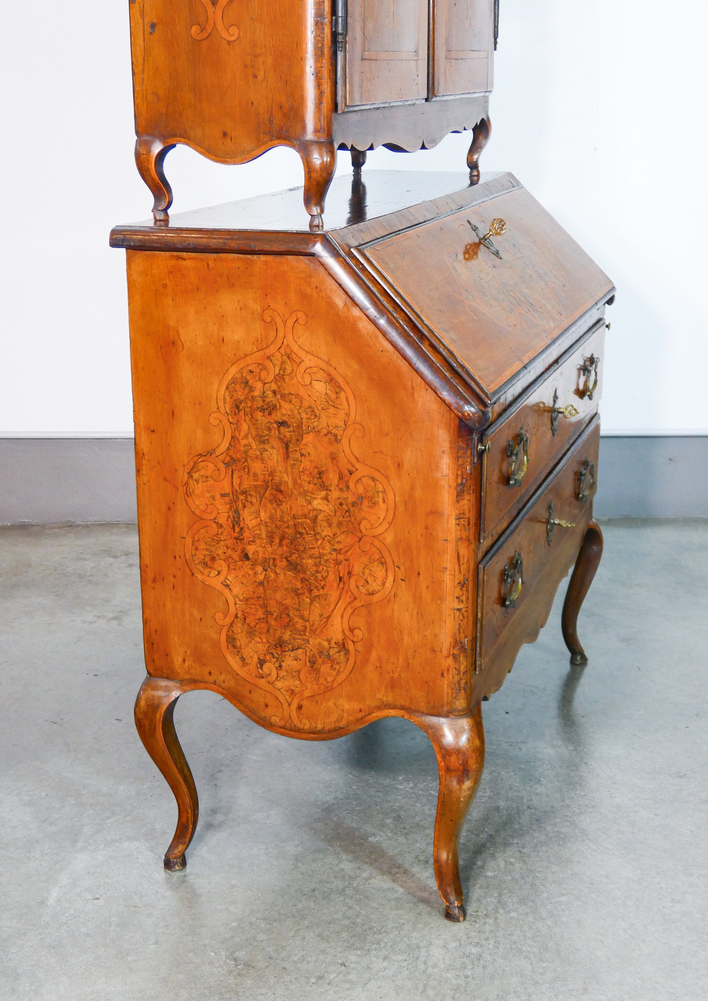 trumeau secretaire piemontese luigi xv legno noce intarsiato epoca 1700 antico