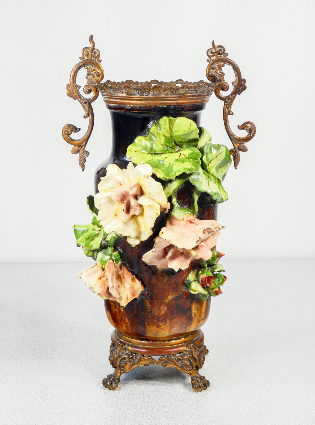 vaso barbotine ceramica porcellana dipinta fiori epoca 1900 liberty francia