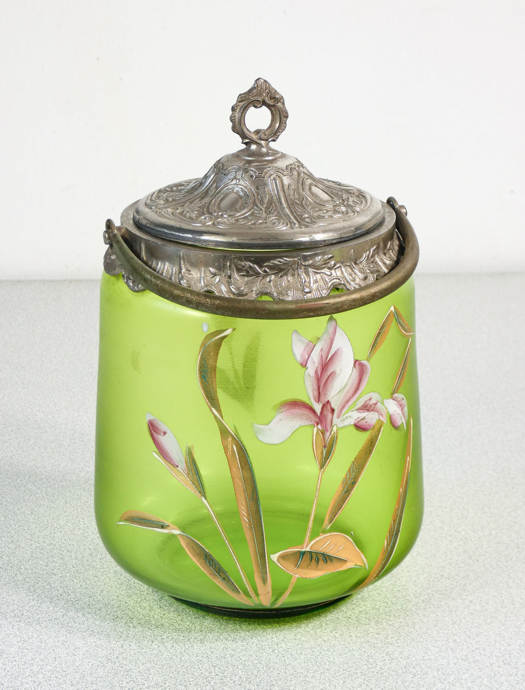 vaso coperchio vetro dipinto smalto fiori francia 1920s art nouveau liberty