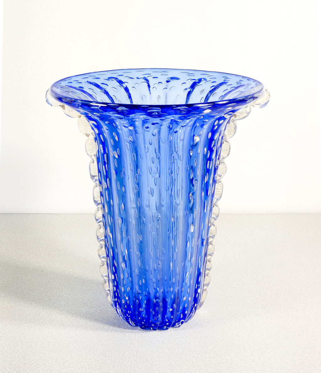 vaso design toso murano collezione vetro soffiato bullicante blu cordonato