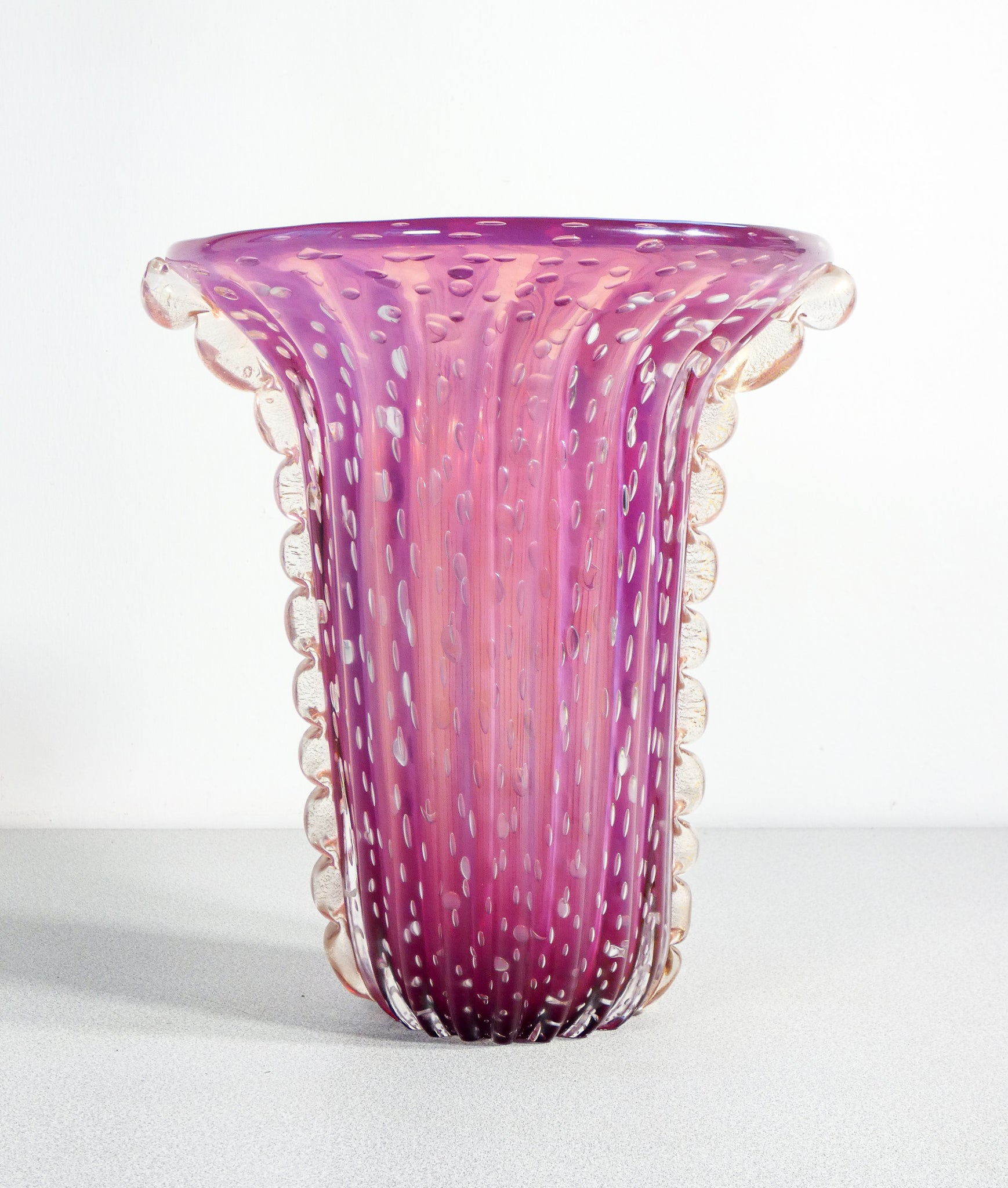 vaso design toso murano collezione vetro soffiato bullicante violetto cordonato