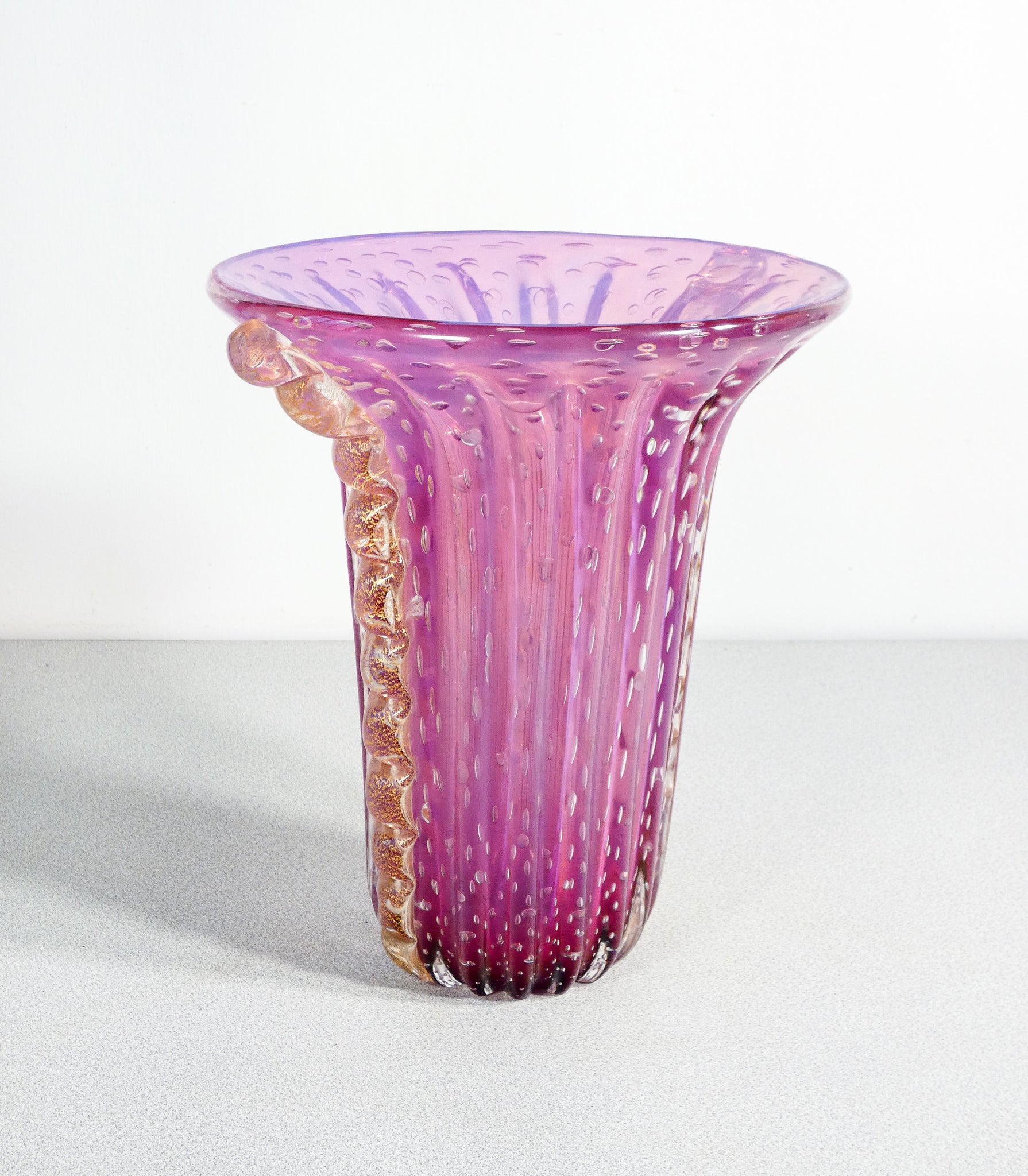 vaso design toso murano collezione vetro soffiato bullicante violetto cordonato