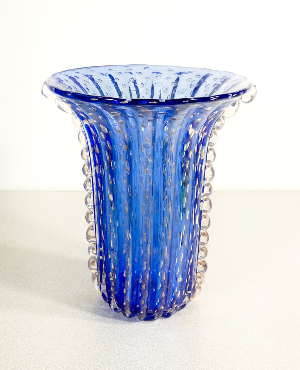 vaso design toso murano vetro soffiato bullicante blu cordonato collezione