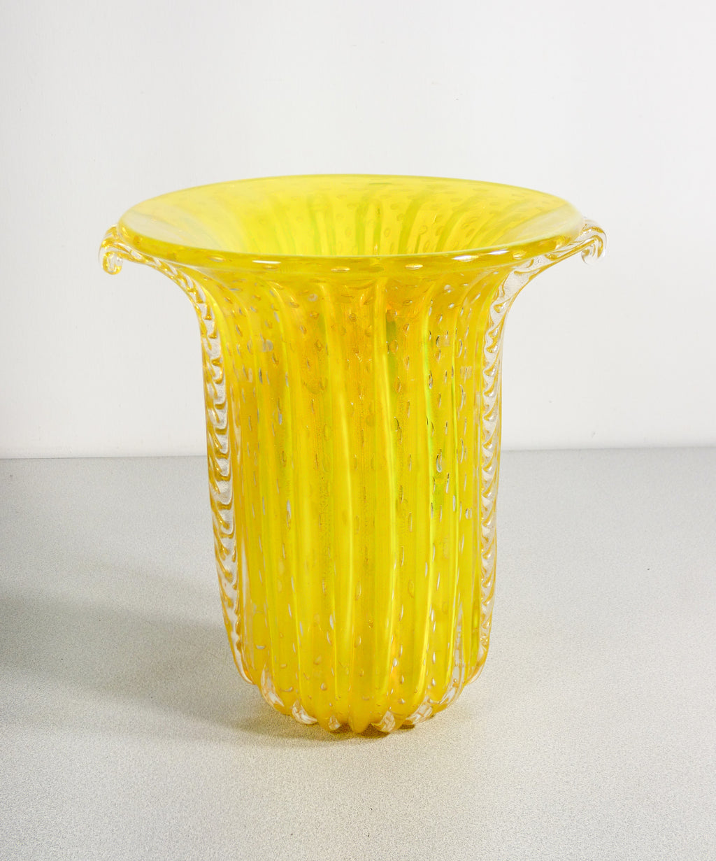 vaso design toso murano vetro soffiato bullicante giallo cordonato collezione