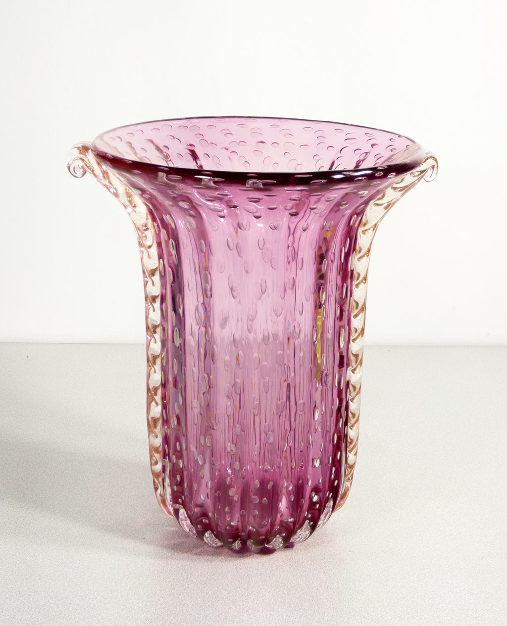 vaso design toso murano vetro soffiato bullicante rosa cordonato collezione