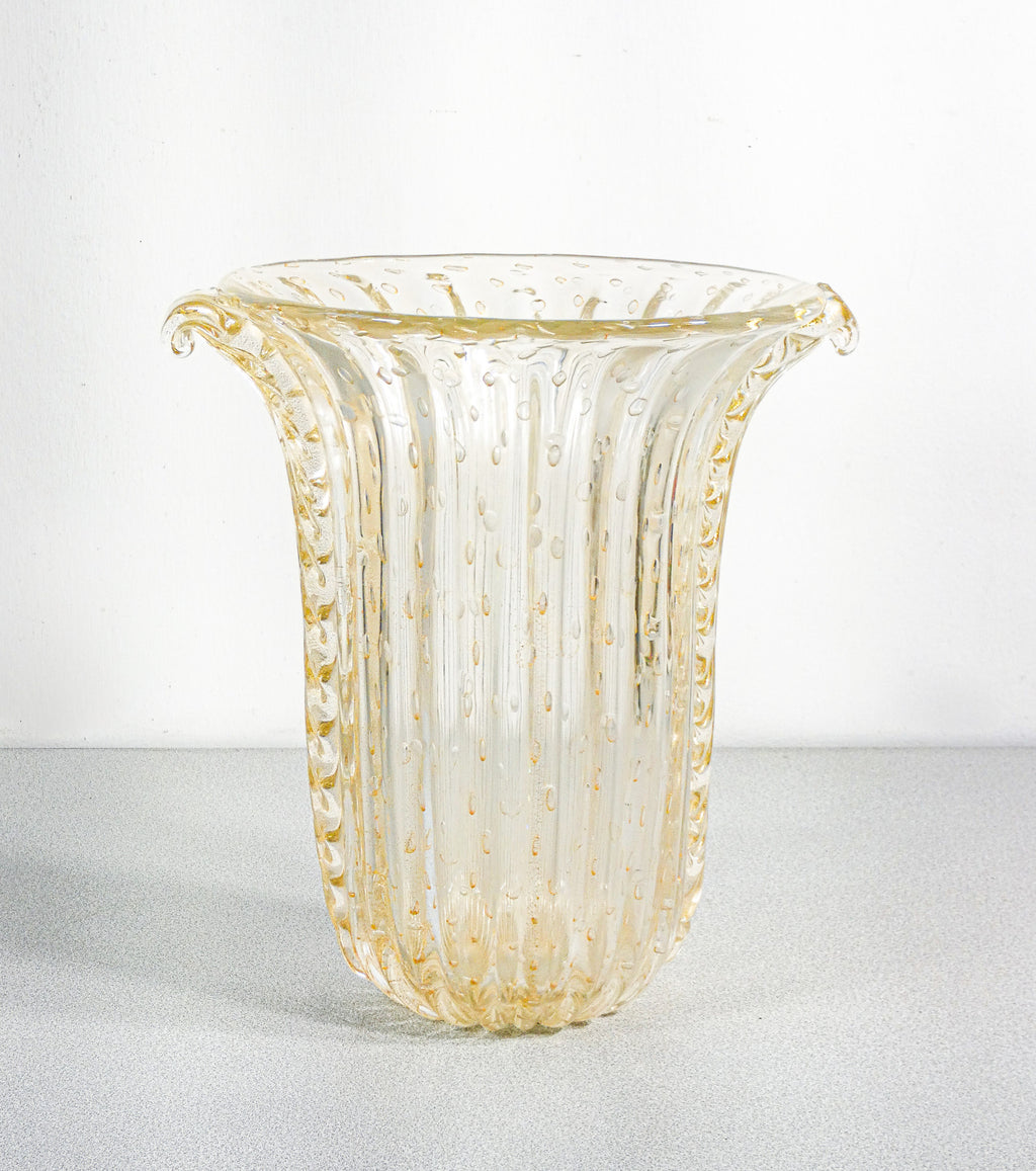 vaso design toso murano vetro soffiato trasparente oro bullicante cordonato