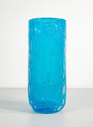 vaso firmato alessandro barbaro vetro soffiato bullicante murano azzurro