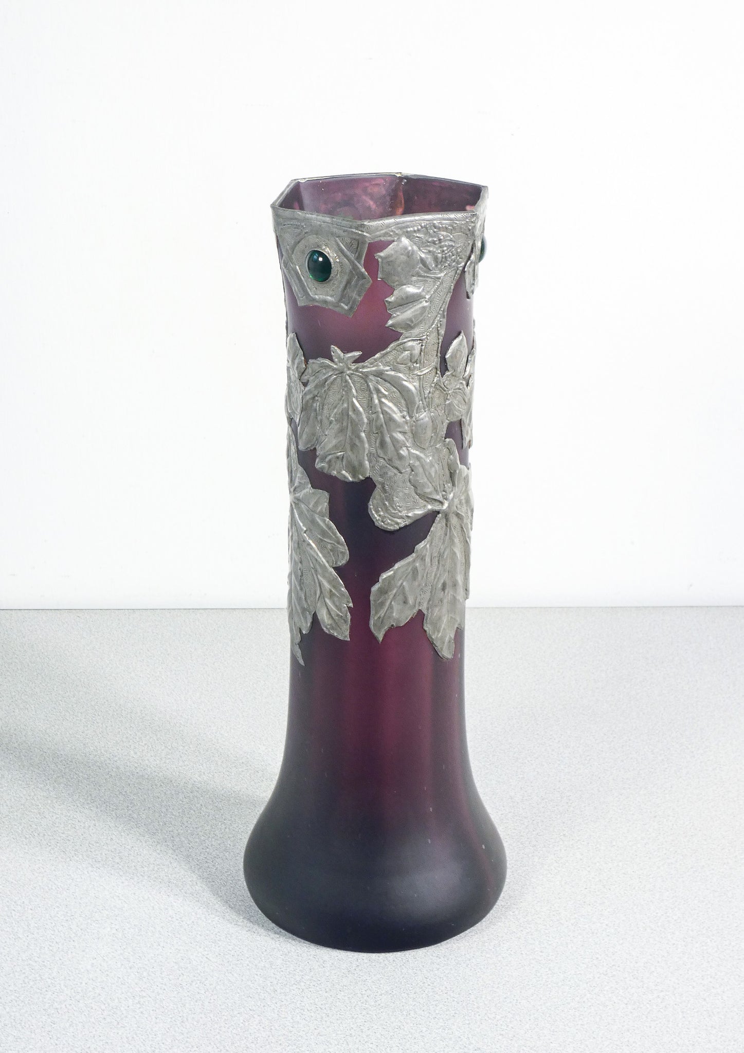vaso jugendstil austria art nouveau vetro soffiato metallo epoca 1910s