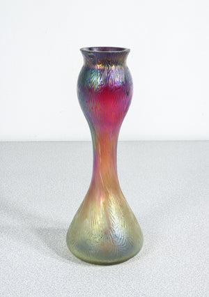 vaso kralik austria vetro soffiato iridescente epoca 1910 art nouveau soliflore