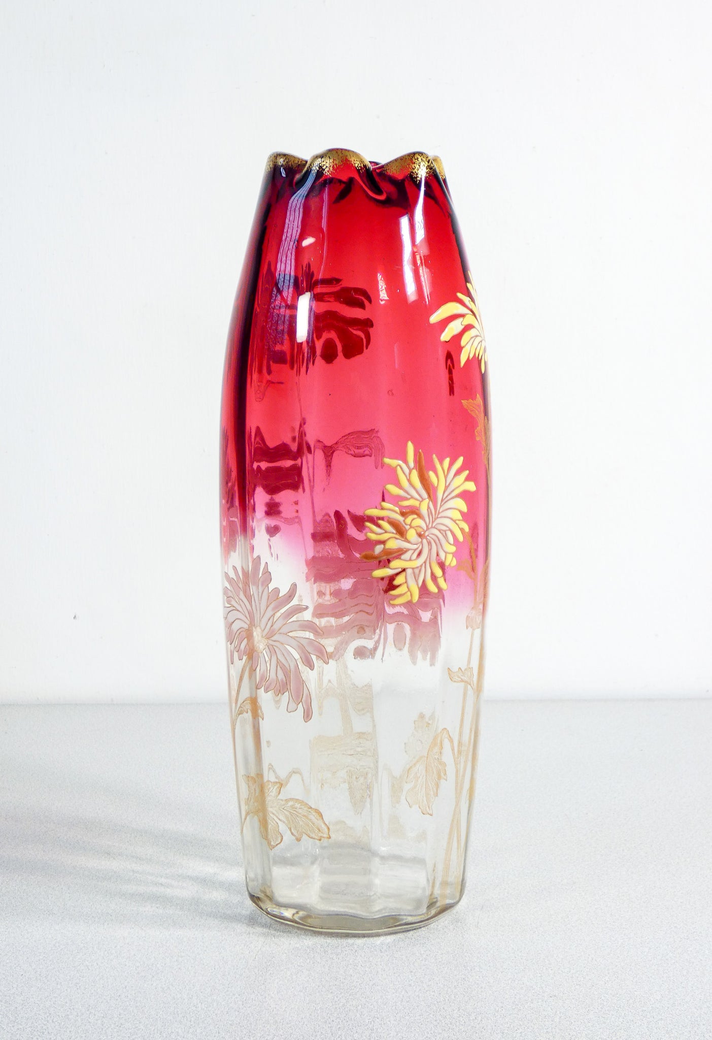 vaso legras vetro soffiato smalto dipinto a mano francia liberty epoca 1920s