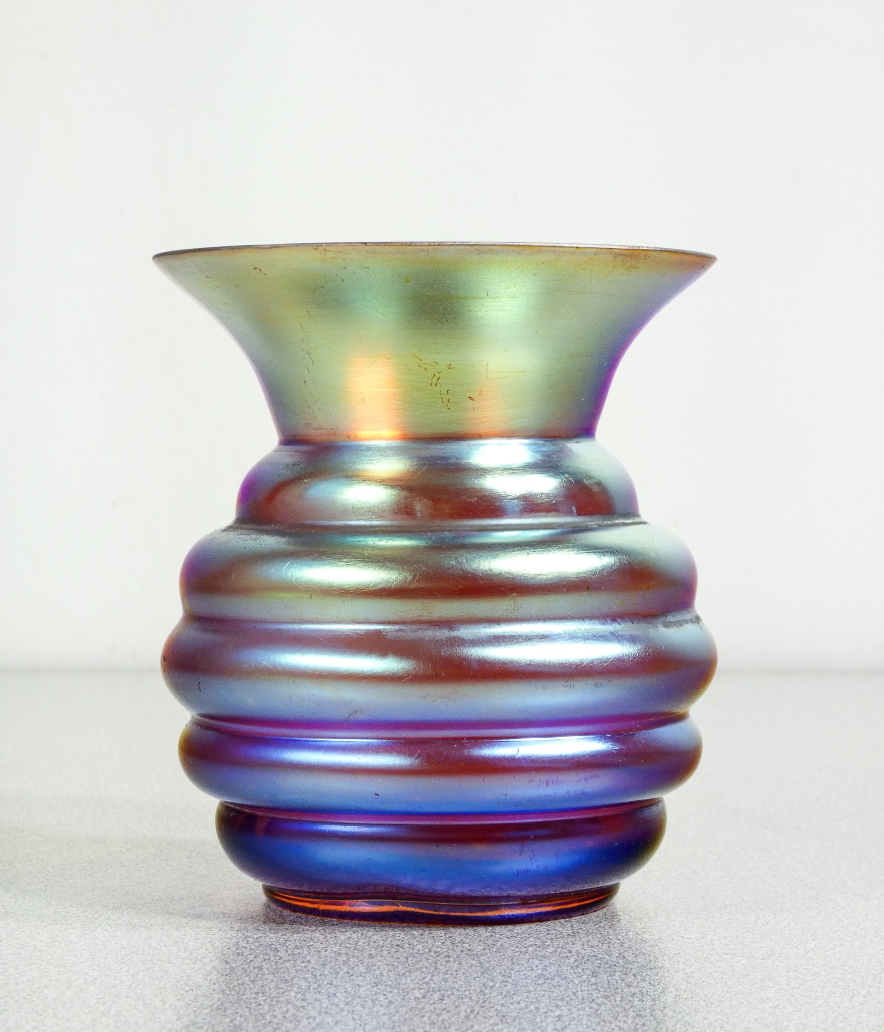 vaso wmf serie myra vetro soffiato iridescente epoca 1930s art deco antico