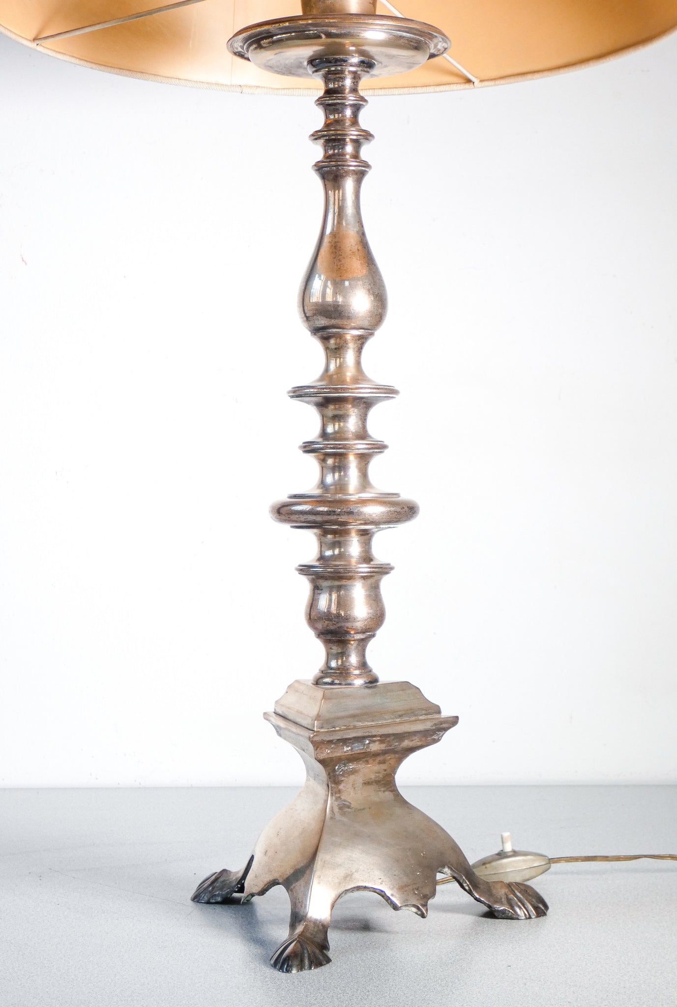 abat jour metallo alpacca lampada tavolo comodino vintage epoca 1900