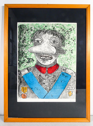 acquaforte enrico baj generale acquatinta colori firmata grafica stampa 1970s
