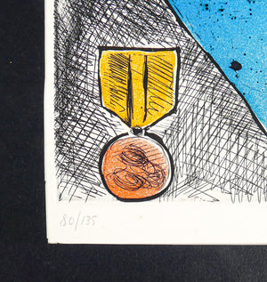 acquaforte enrico baj generale acquatinta colori firmata grafica stampa 1970s