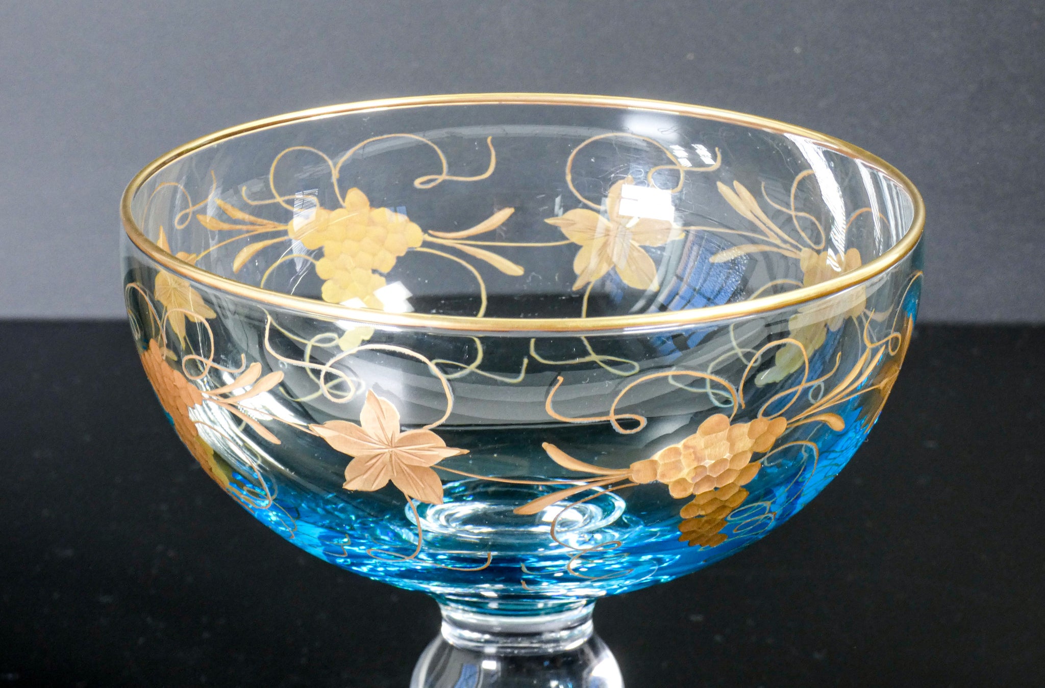 alzatina coppa vetro firmata de wan decorata dorata vaso vintage glass 