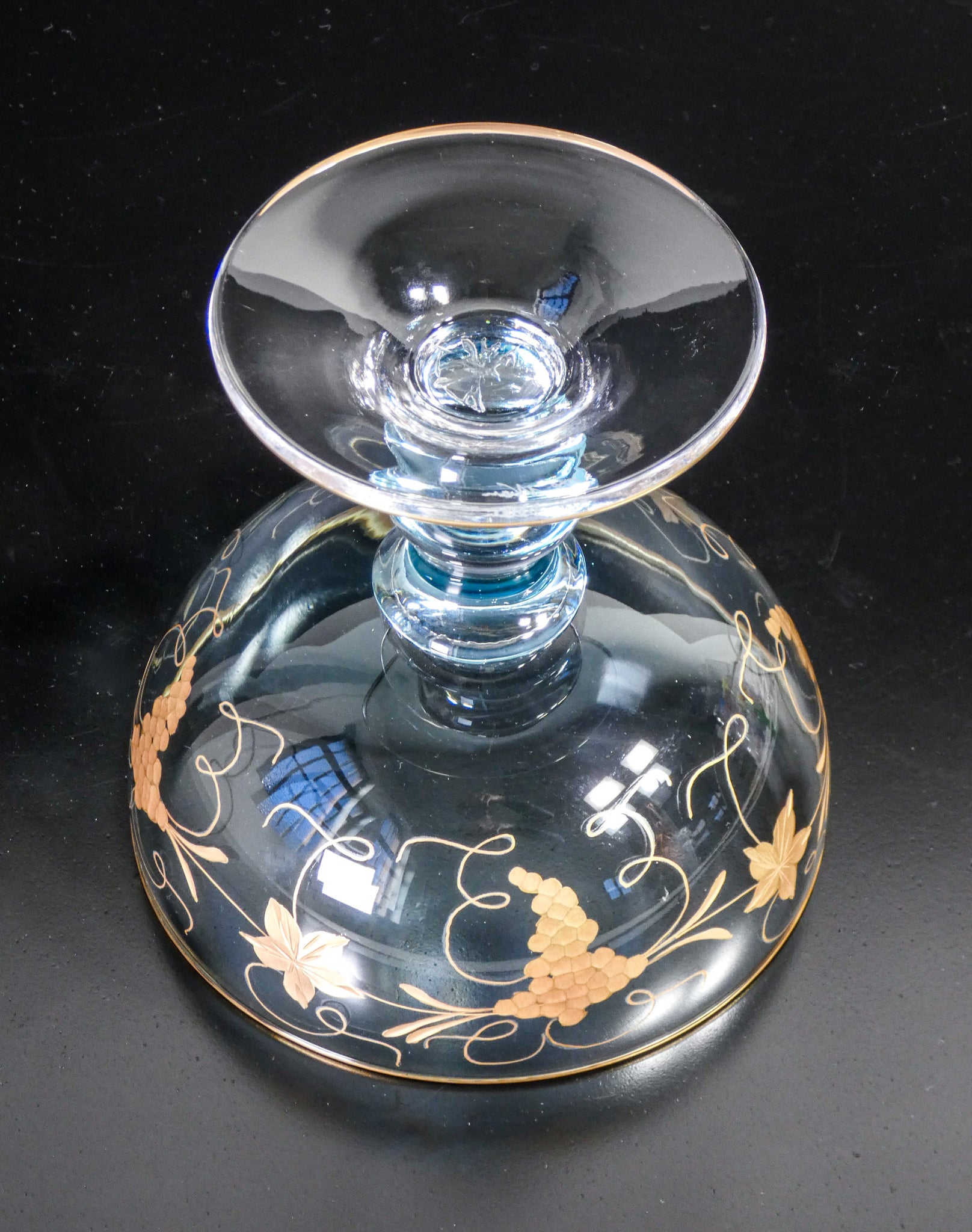 alzatina coppa vetro firmata de wan decorata dorata vaso vintage glass 