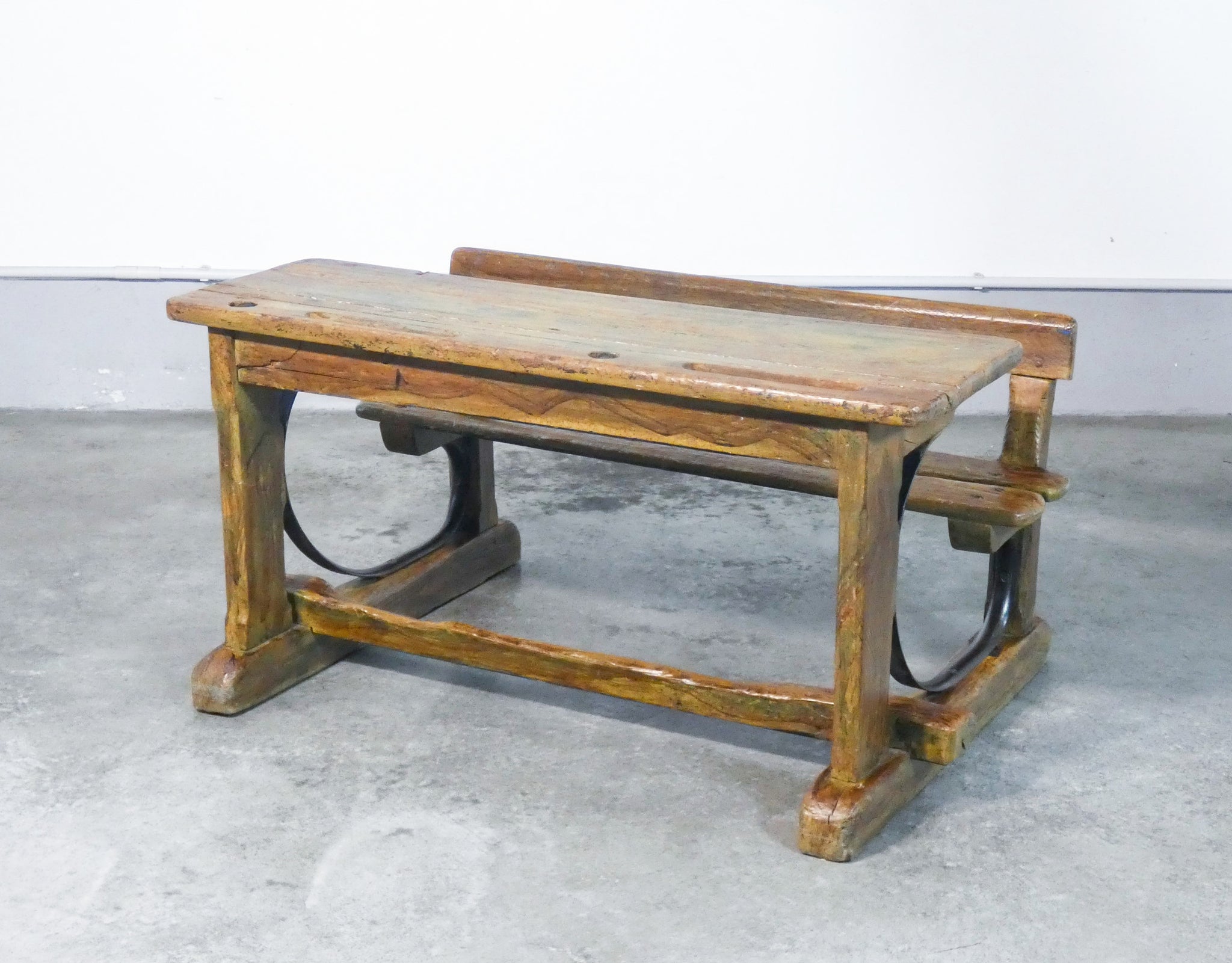 banco scuola banchetto piccolo legno abete epoca 1900 panca tavolino antico