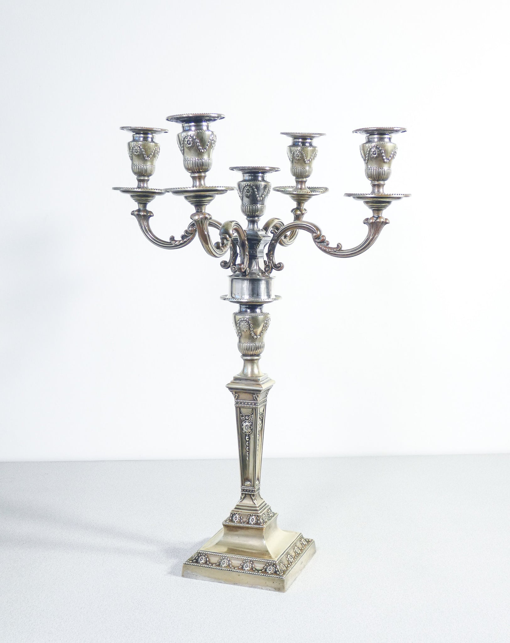 candelabro old sheffield 5 lumi placcato argento 1800 stile luigi xvi antico