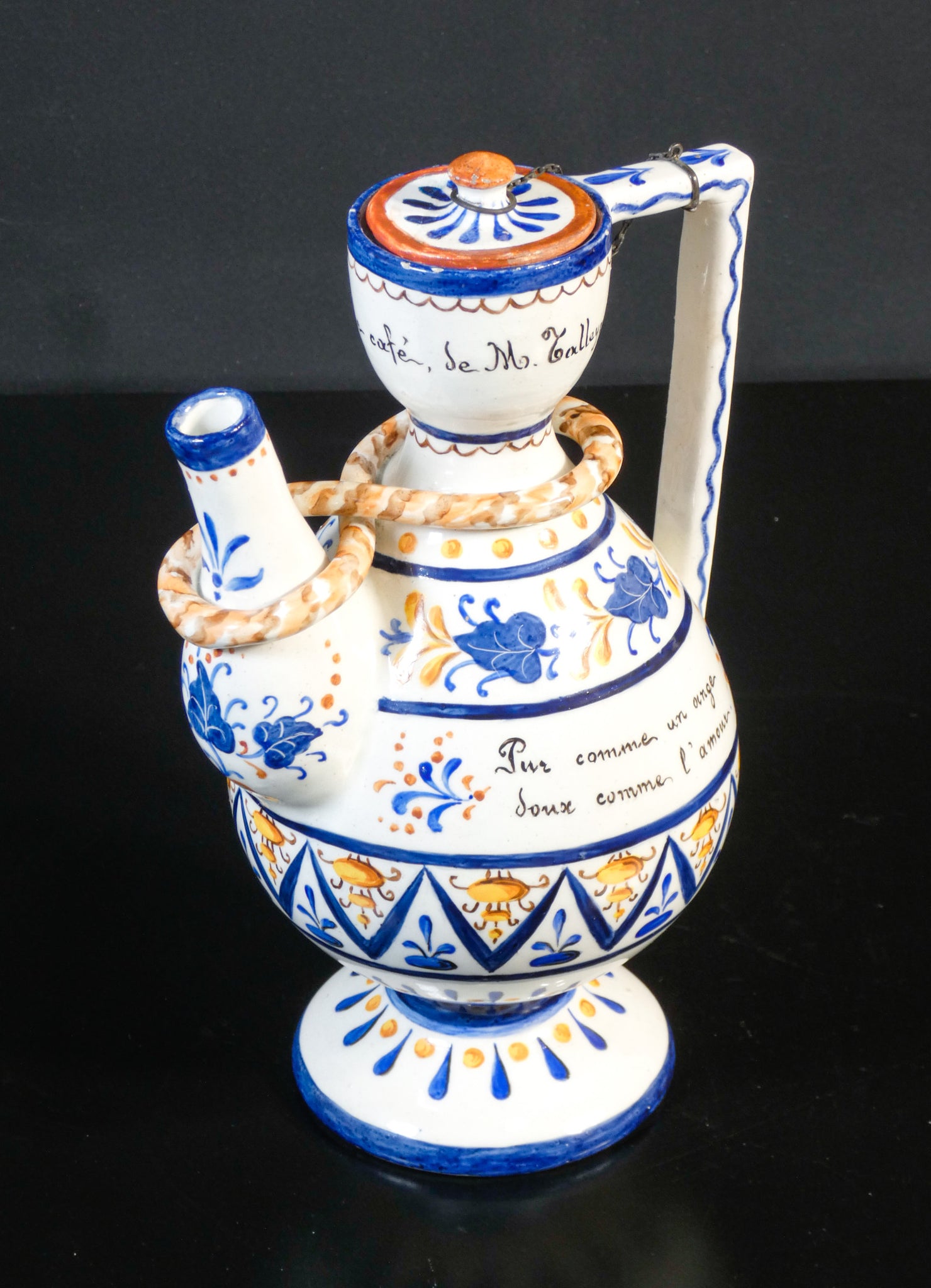caraffa brocca caffe ceramica dipinta a mano corsica epoca 1900 porcellana