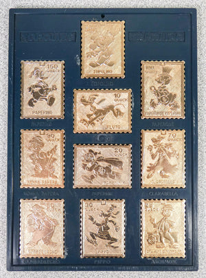 collezione francobolli 10pz metallo dorato poste paperopoli topolino disney 1973