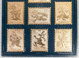 collezione francobolli 10pz metallo dorato poste paperopoli topolino disney 1973