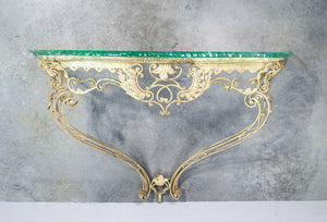 console pier luigi colli design 1950 metallo dorato vetro scalpellato vintage
