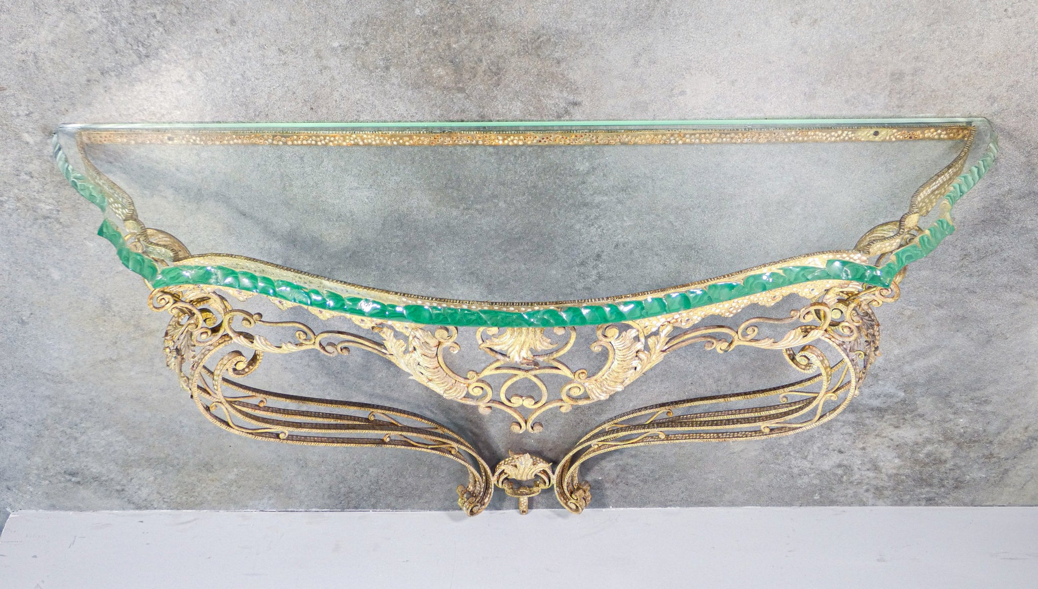 console pier luigi colli design 1950 metallo dorato vetro scalpellato vintage