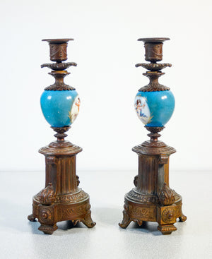 coppia candelabri ceramica dipinta a mano metallo luigi xvi candelieri antica