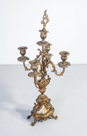 coppia candelabri cinque lumi ottone epoca 1800 dipinti porta candela antica