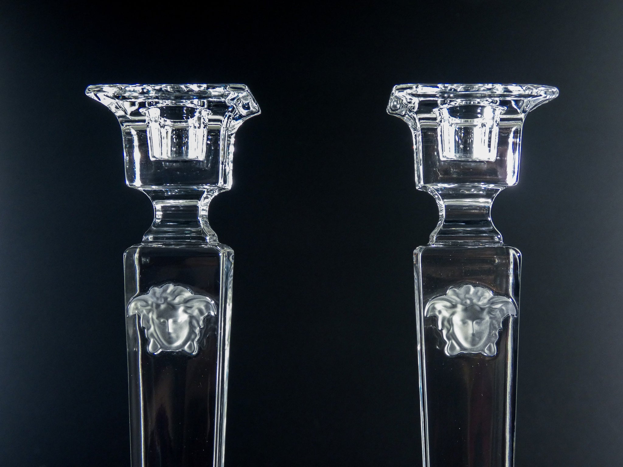 coppia candelieri design rosenthal per versace medusa gorgona cristallo