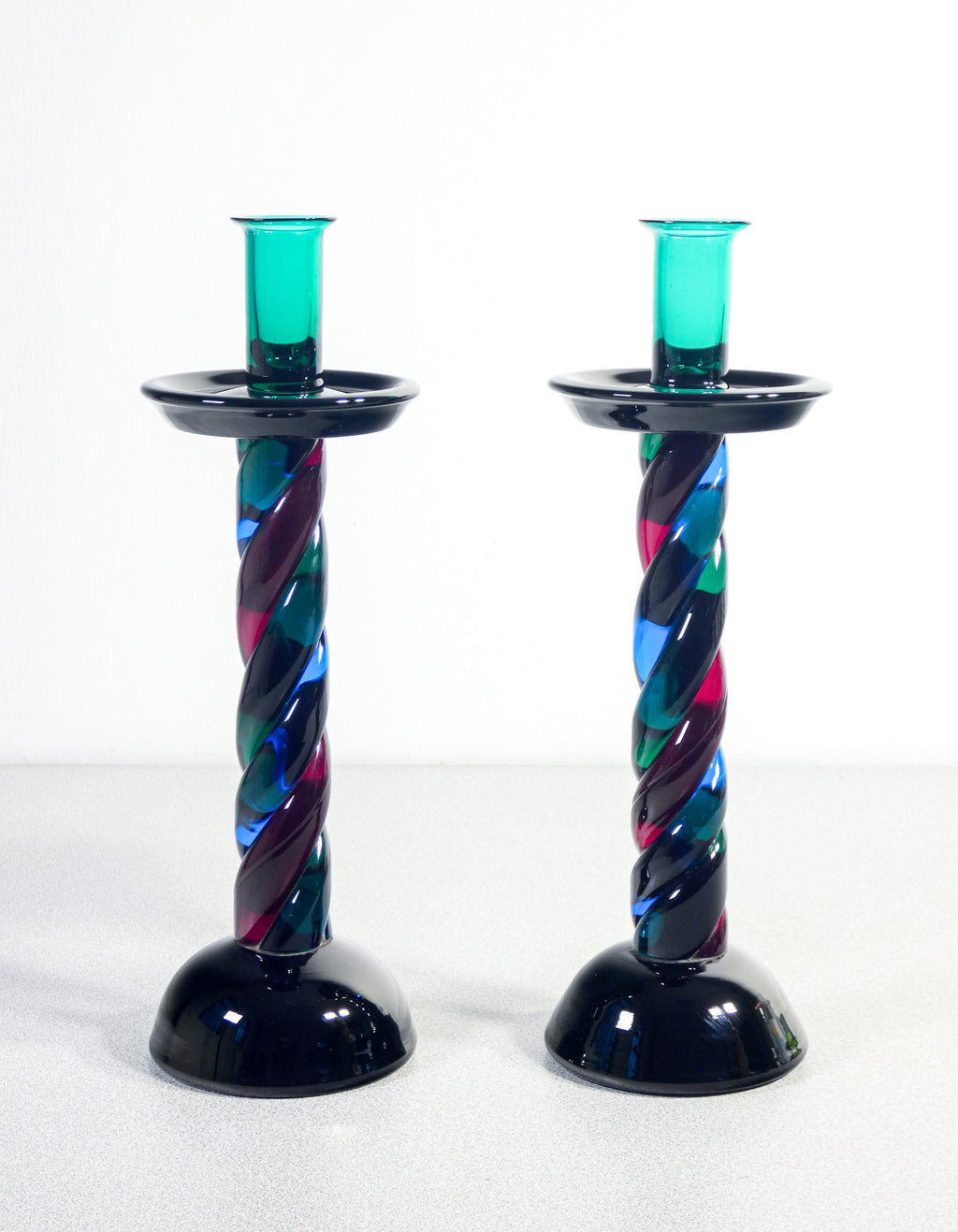 coppia candelieri vetro soffiato policromo murano candelabri candle holders