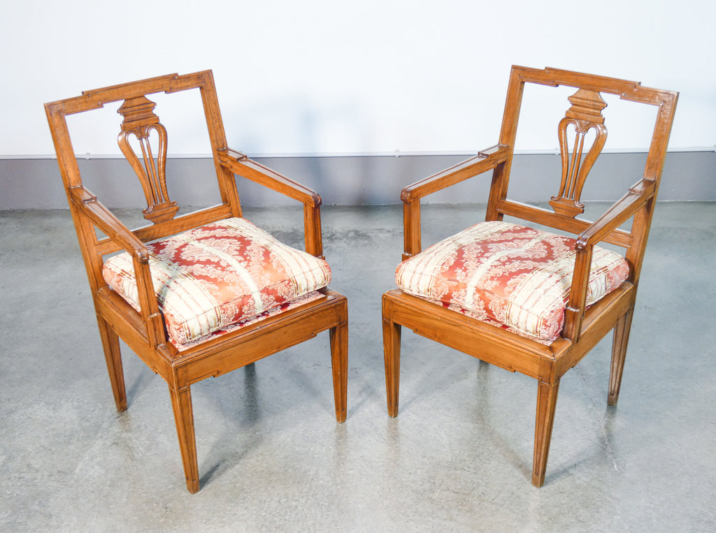 coppia poltrone direttorio legno massello noce sedie armchairs epoca 1800 antica