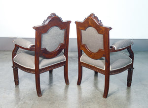 coppia poltrone stile luigi xvi neoclassico legno massello noce salotto epoca