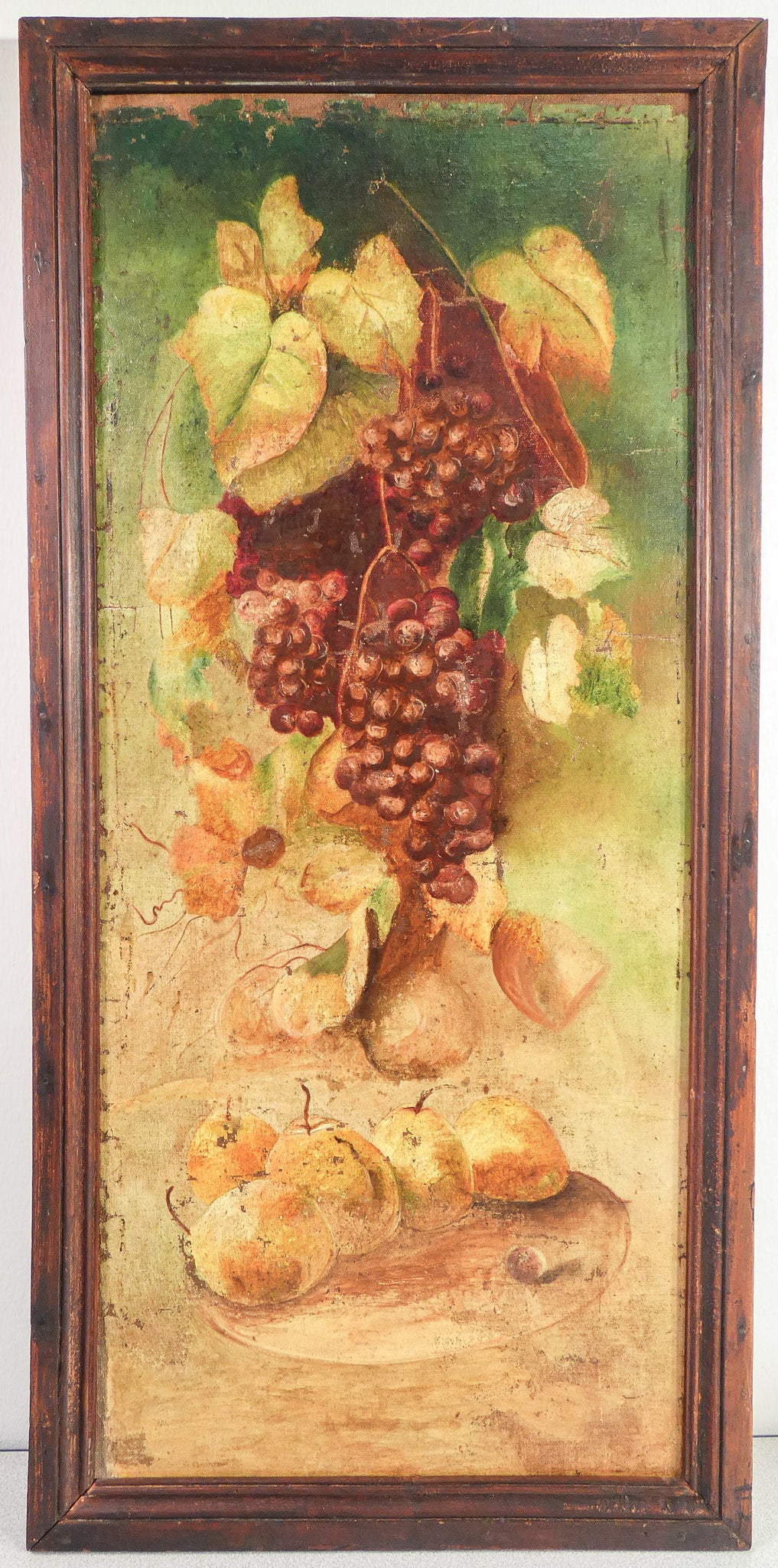 coppia quadro natura morta dipinto olio tavola vigna uva frutta epoca 1900