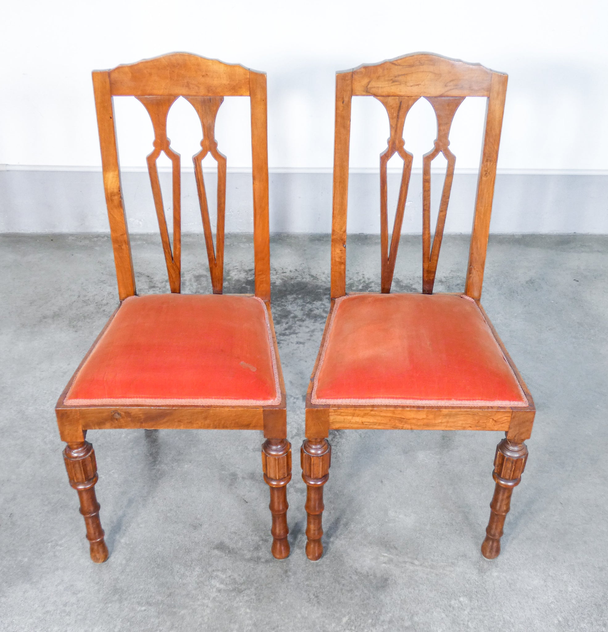 coppia sedie inglesi vittoriane legno massello noce scolpito epoca 800 antica