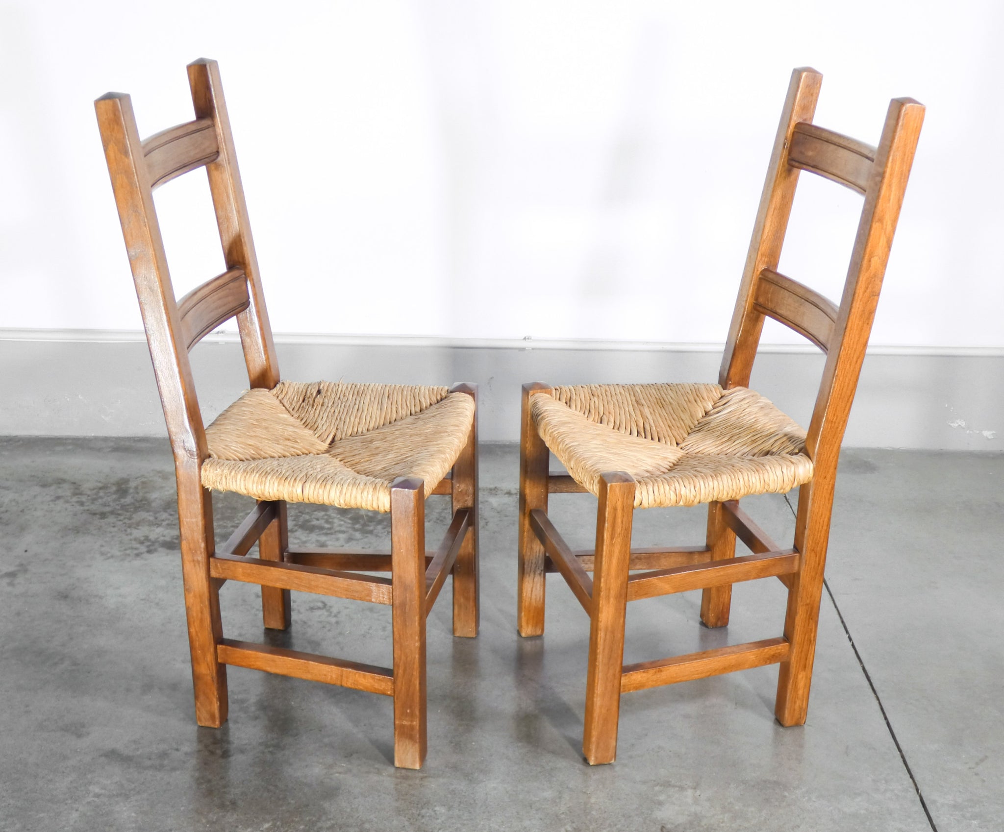 coppia sedie troni legno massello noce paglia cucina schienale alto epoca 900