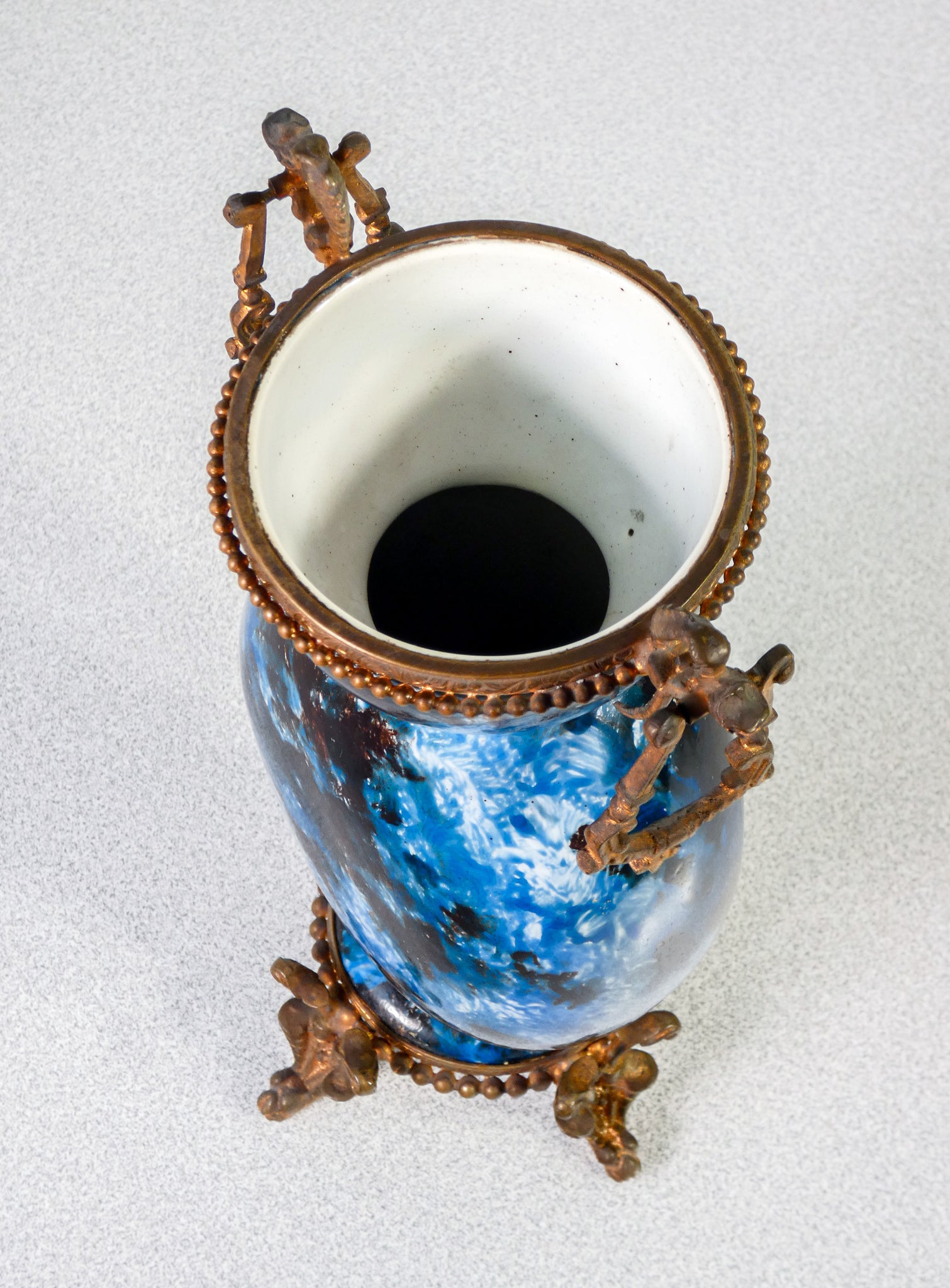 coppia vasi ceramica dipinta a mano smalto bronzo epoca secondo 1800 antica