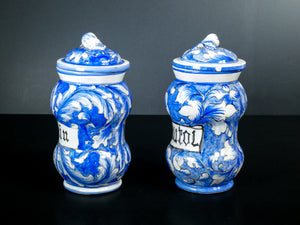coppia vasi farmacia albarello ceramica rcd dipinta blu bianco porcellana