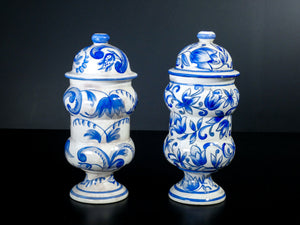 coppia vasi farmacia albarello ceramica rosanna dipinta blu bianco porcellana
