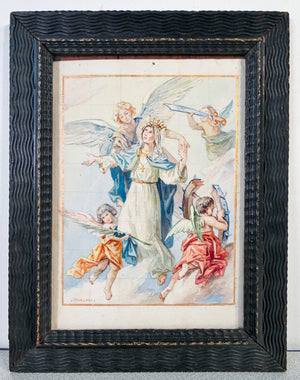 dipinto carlo morgari santa caterina alessandria dipinto carta cornice 1950