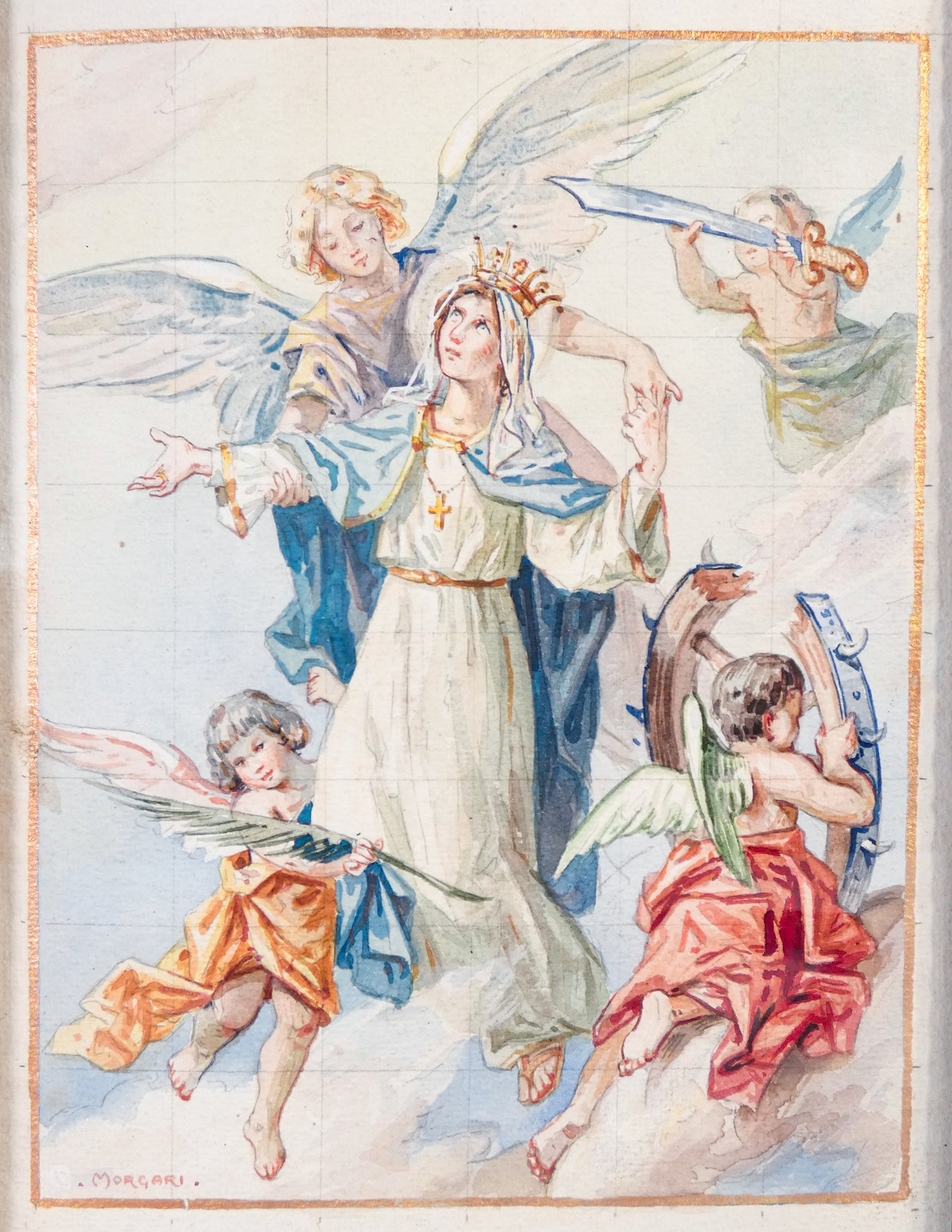 dipinto carlo morgari santa caterina alessandria dipinto carta cornice 1950
