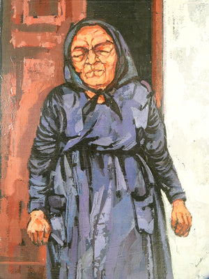 dipinto firmato corrado frateantonio anziana sulla soglia dipinto olio tela