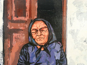 dipinto firmato corrado frateantonio anziana sulla soglia dipinto olio tela