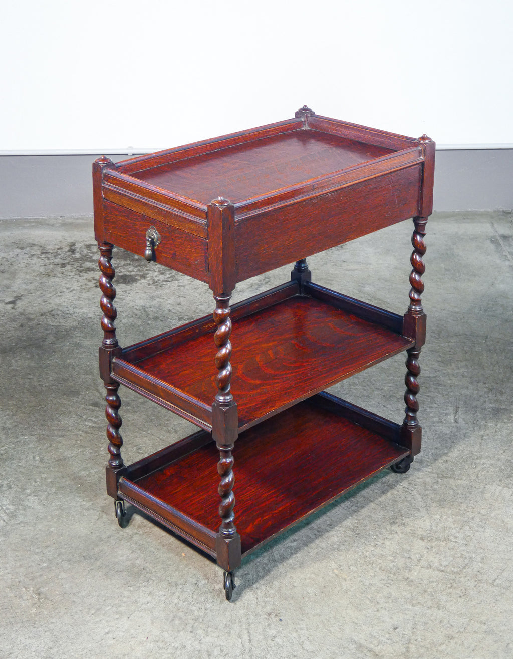 etagere francese legno rovere tavolino carrello 3 ripiani cassetto 1800 antico